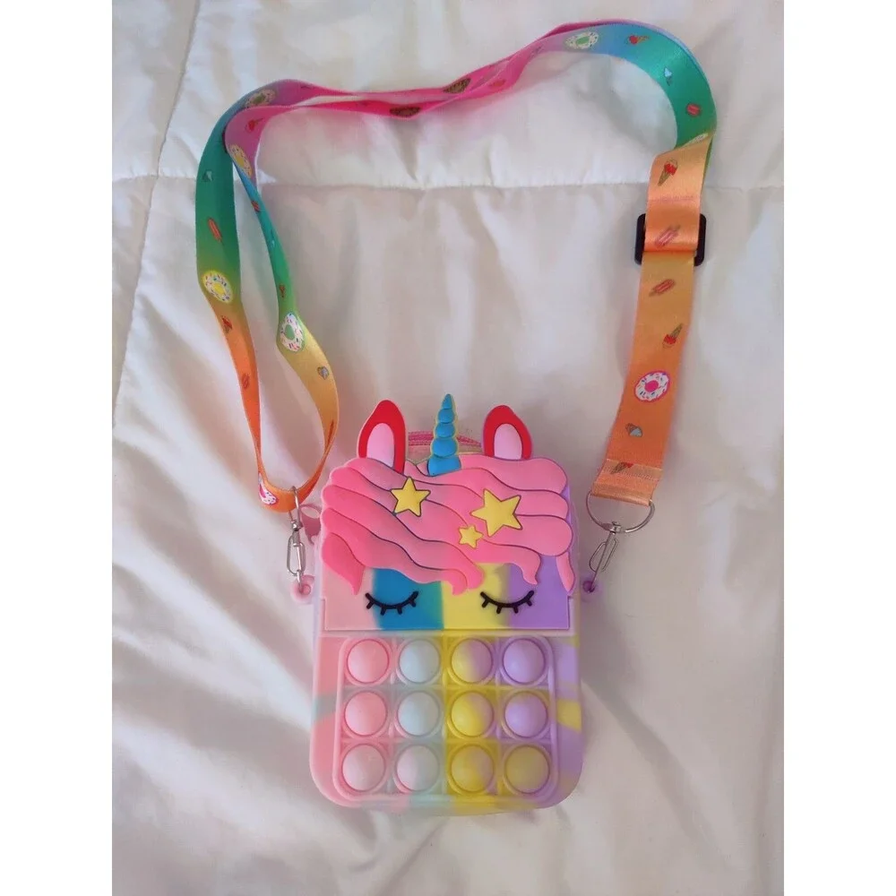 Girl's Unicorn Pop Bubble Fidget Purse Wallet with Colorful Strap
